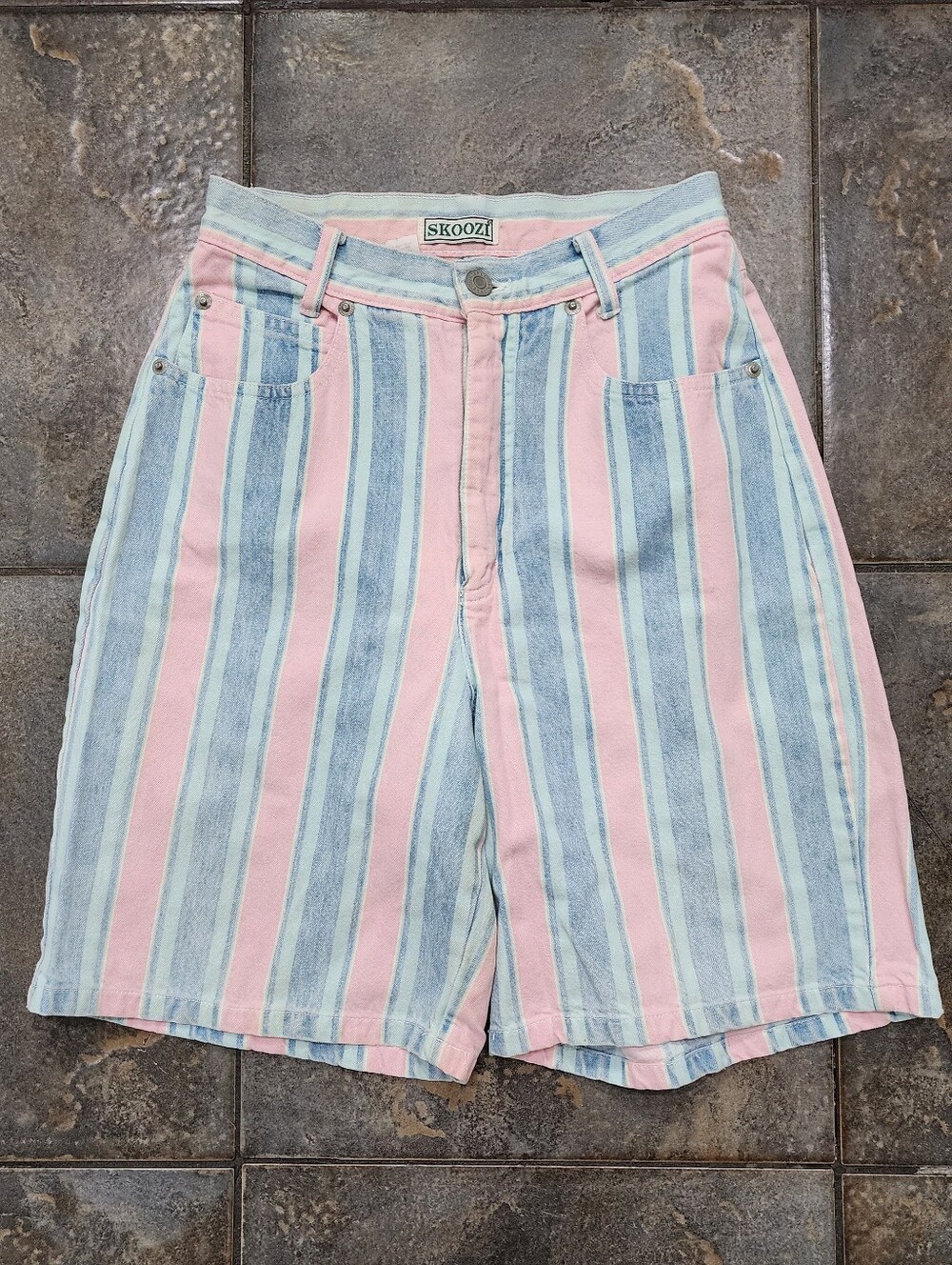 Vintage 90s Skoozi Women's 5 24" Waist Striped Colorful Preppy Denim Shorts
